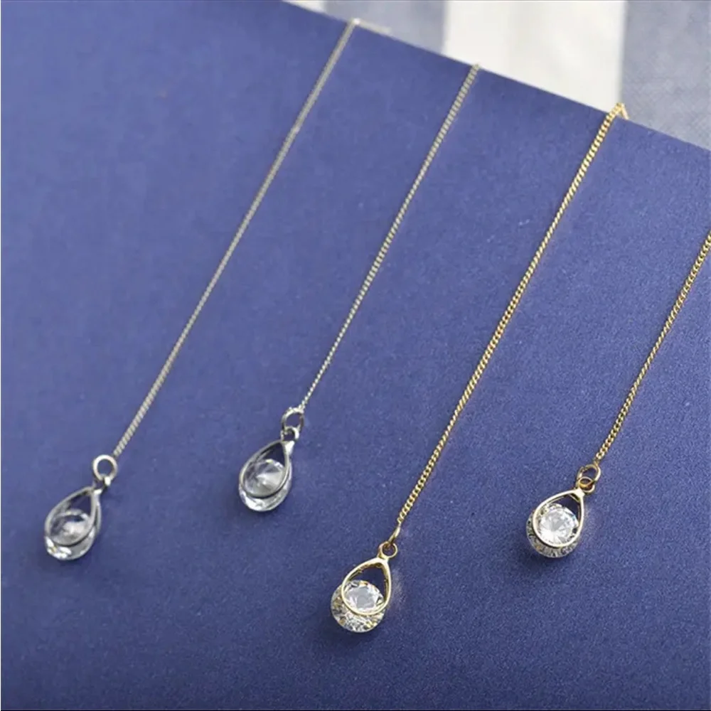 Cubic Zirconia Drop Threader Earrings